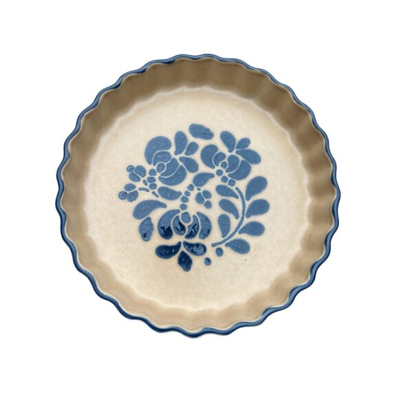 Pfaltzgraff Yorktowne Quiche Dish 9" Blue & Beige Floral Design Oven & Microwave - Picture 1 of 6